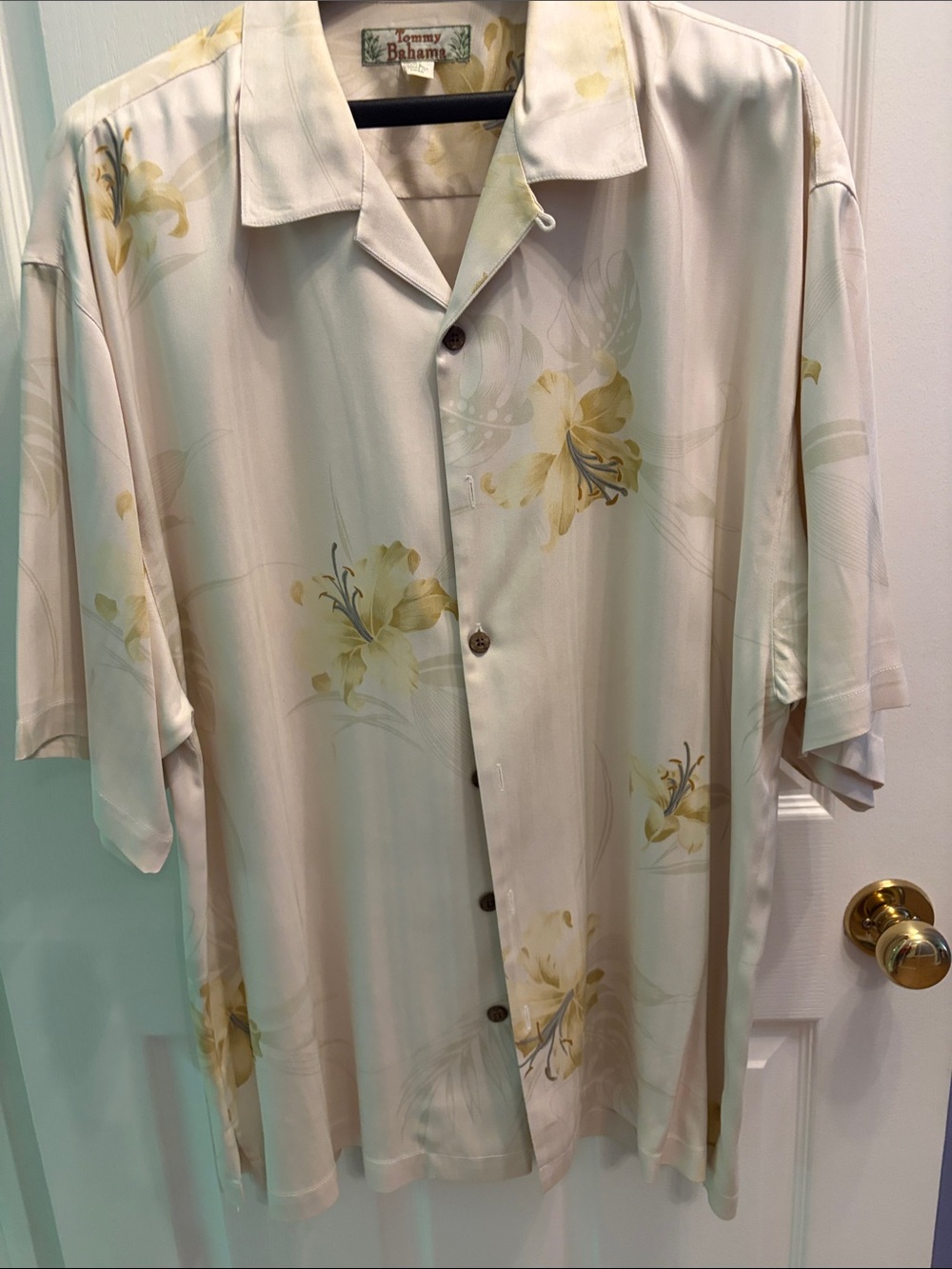 Tommy Bahama Cream and Yellow Floral Silk Camp Shirt